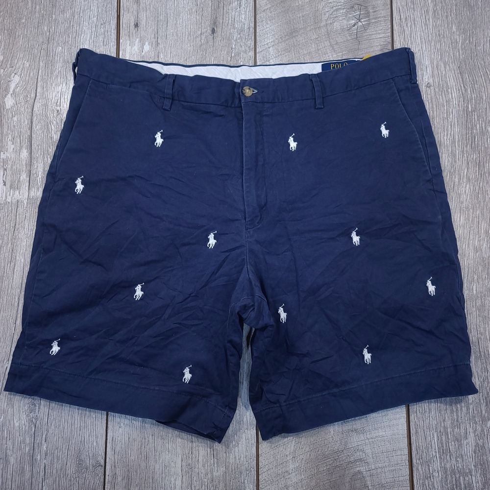 Polo Ralph Lauren Shorts Men 38 Navy Blue All Over Pony Stretch Classic Fit